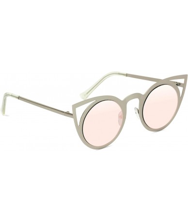 Wrap Womens Cateye Retro Fashion Retro Round Lens Cat Eye Sunglasses - Silver Frame / Mirror Pink Lens - CE12NU73Y3S $31.33