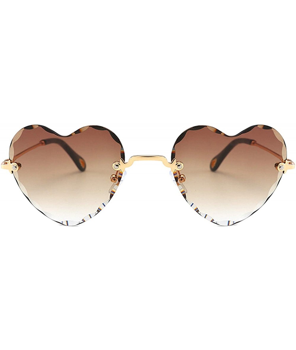 Oval Vintage style Heart Sunglasses for Women metal PC UV 400 Protection Sunglasses - Brown - CR18SARKDUY $38.09