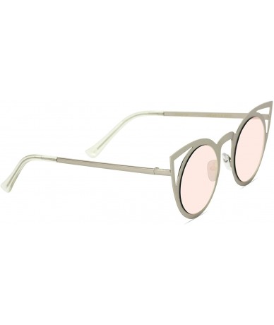 Wrap Womens Cateye Retro Fashion Retro Round Lens Cat Eye Sunglasses - Silver Frame / Mirror Pink Lens - CE12NU73Y3S $31.33