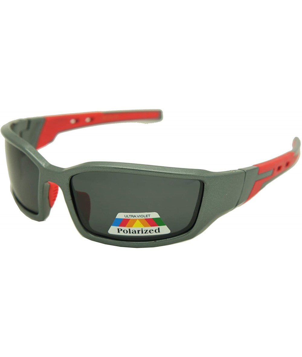 Rectangular Double Injection Sunglasses SPORTS - 2761 Polarized Shiny Gunmetal Red - CF12HTUI2TL $43.51