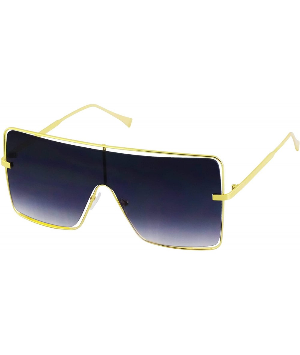 Rimless Oversized Flat Top Square VINTAGE RETRO SHIELD VISOR Style Aviator SUNGLASSES - Black/Gold Smoke - CF195M264WH $21.86