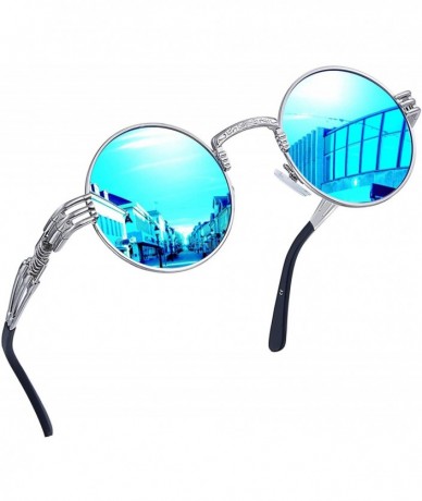 Semi-rimless Polarized Lennon Round Sunglasses Women Men Circle Hippie Sun Glasses - Blue Fashion - C617YOXAHIA $24.77