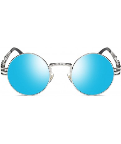 Semi-rimless Polarized Lennon Round Sunglasses Women Men Circle Hippie Sun Glasses - Blue Fashion - C617YOXAHIA $24.77