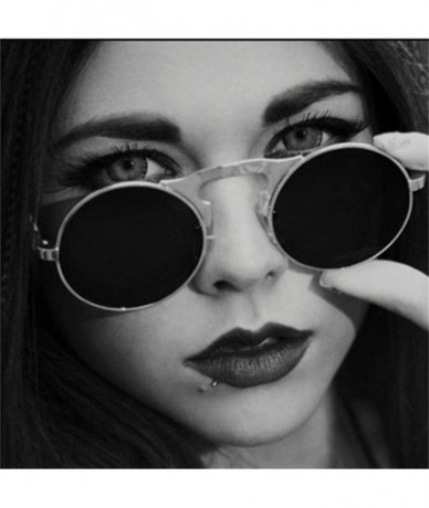 Oversized Sunglasses Round Metal Women Style Retro Flip Circular Double Metal Sun Glasses - Black Black - CL194OTC64C $42.78