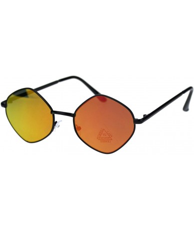 Oval Retro Hippie Diamond Reflective Color Mirror Lens Metal Rim Sunglasses - Black Orange Mirror - CX18QW8CD3R $18.48