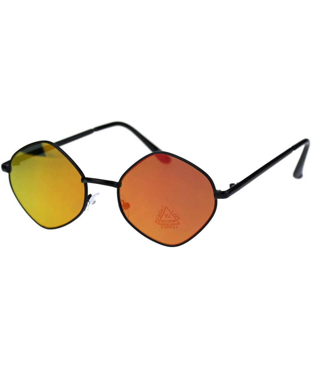 Oval Retro Hippie Diamond Reflective Color Mirror Lens Metal Rim Sunglasses - Black Orange Mirror - CX18QW8CD3R $18.48