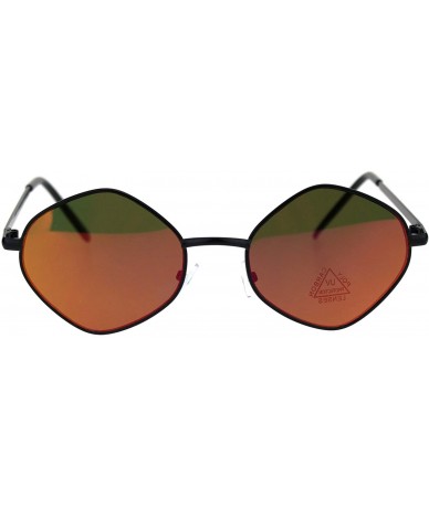 Oval Retro Hippie Diamond Reflective Color Mirror Lens Metal Rim Sunglasses - Black Orange Mirror - CX18QW8CD3R $18.48