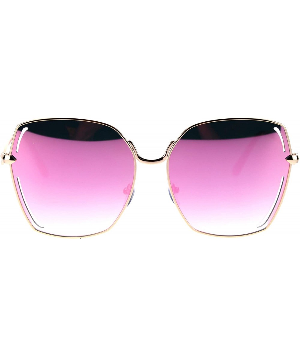 Butterfly Womens Chic Diva Retro Rectangular Butterfly Designer Sunglasses - Gold Pink Mirror - C218T2ZISXZ $26.44