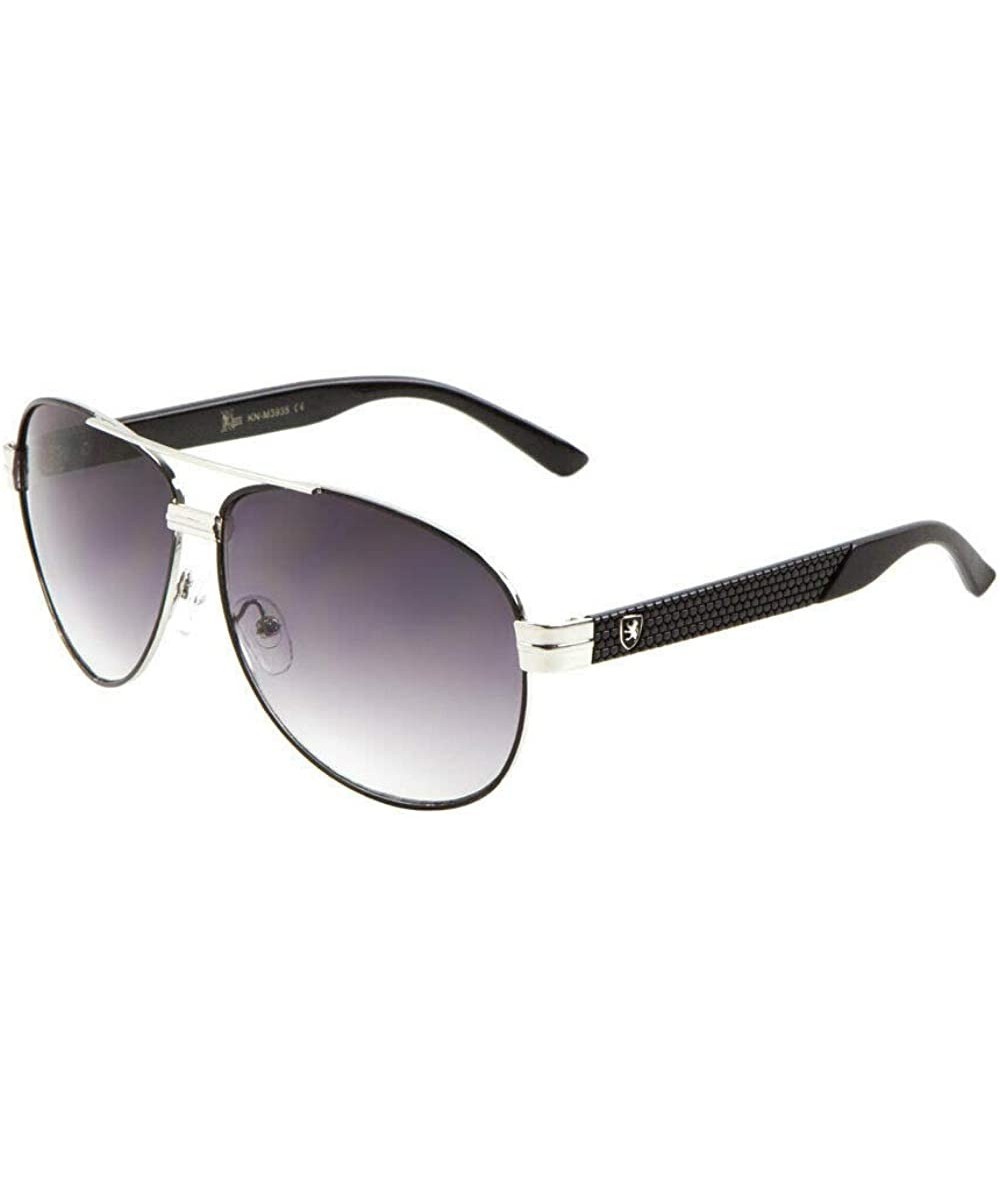 Aviator Khan Classic Retro Sport Aviator Sunglasses - Silver Metallic & Black Frame - C818X00LUE5 $19.82