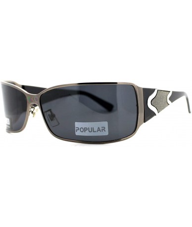 Shield Mens Polarized Lens Sunglasses Shield Rectangular Curve Frame Gunmetal - C112CGQ0B65 $23.53