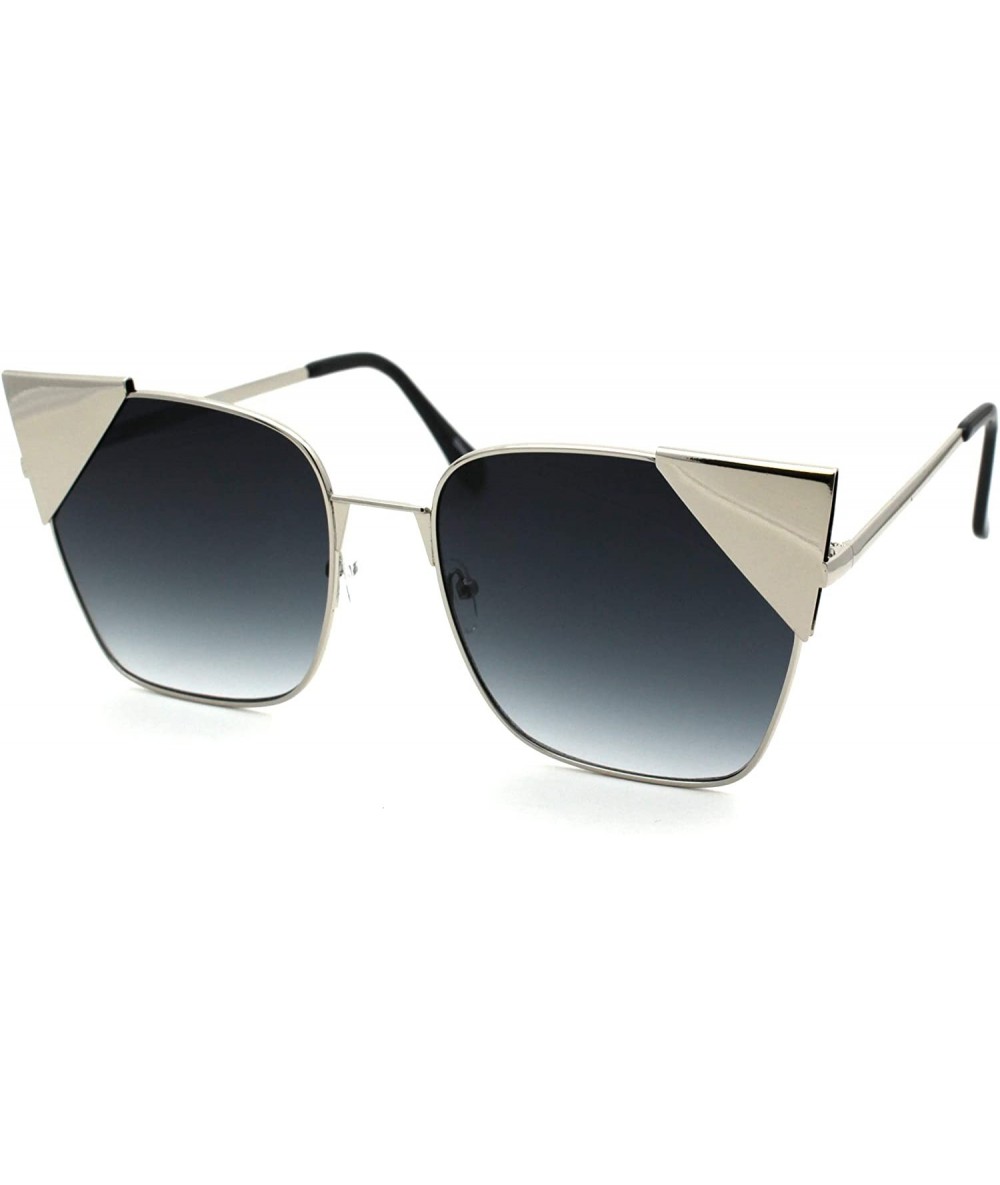 Rectangular Womens Metal Rim Cat Eye Tip Rectangular Retro Sunglasses - Silver Smoke - CF18USQDAYR $22.60