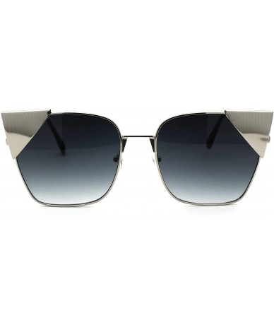 Rectangular Womens Metal Rim Cat Eye Tip Rectangular Retro Sunglasses - Silver Smoke - CF18USQDAYR $22.60