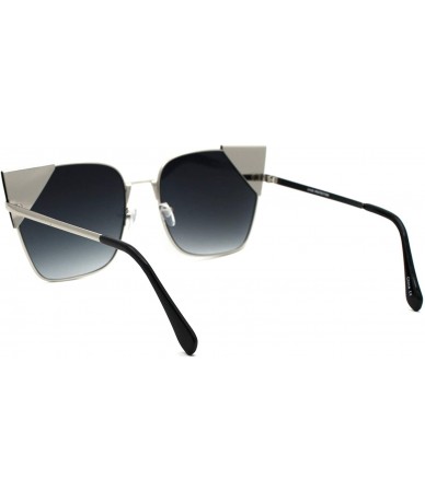 Rectangular Womens Metal Rim Cat Eye Tip Rectangular Retro Sunglasses - Silver Smoke - CF18USQDAYR $22.60