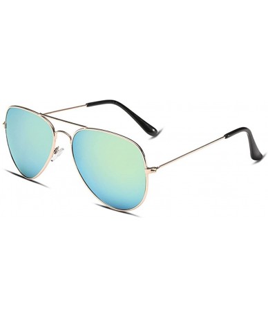 Round Mens Polarized Full Mirrored Aviator Sunglasses - Golden2 - CV18235L0RG $17.76