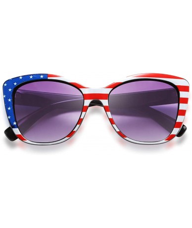 Oval Polarized Vintage Sunglasses American Square Jackie O Cat Eye Sunglasses B2451 - Usa American Flag - CV18TIHX54A $26.61