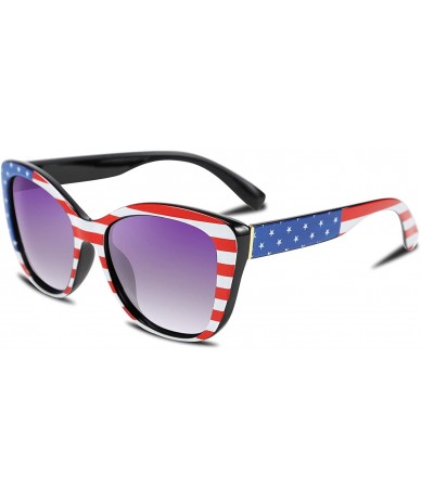 Oval Polarized Vintage Sunglasses American Square Jackie O Cat Eye Sunglasses B2451 - Usa American Flag - CV18TIHX54A $26.61