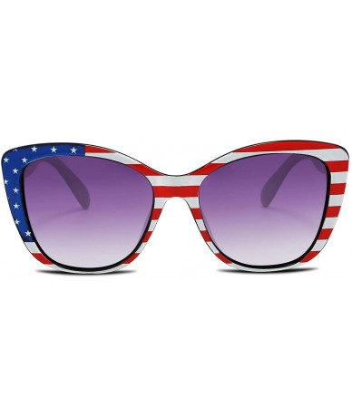 Oval Polarized Vintage Sunglasses American Square Jackie O Cat Eye Sunglasses B2451 - Usa American Flag - CV18TIHX54A $26.61