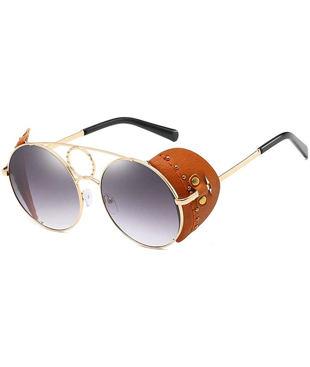 Goggle 2020 Fashion punk Sunglasses Brand Design Round Shades Women Vintage Mens Goggle UV400 - Gold&grey - CW192AAQLRO $26.15