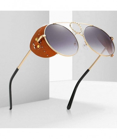 Goggle 2020 Fashion punk Sunglasses Brand Design Round Shades Women Vintage Mens Goggle UV400 - Gold&grey - CW192AAQLRO $26.15