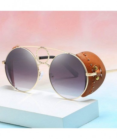 Goggle 2020 Fashion punk Sunglasses Brand Design Round Shades Women Vintage Mens Goggle UV400 - Gold&grey - CW192AAQLRO $26.15