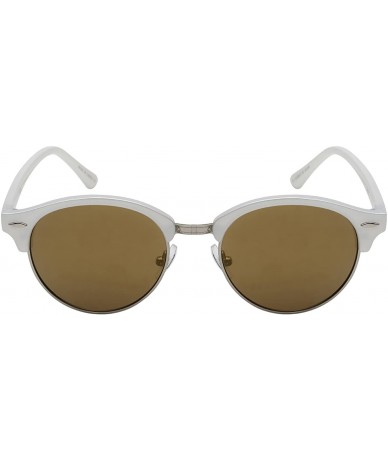 Rimless Vintage Inspired Half Frame Sunnies w/Horned Rims 541042TT-REV - Pearl White - CL12LWVNVMB $19.10