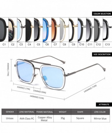 Square Retro Pilot Sunglasses Square Metal Frame for Men Women Sunglasses Classic Downey Tony Stark Gradient Lens - C6188WN76...