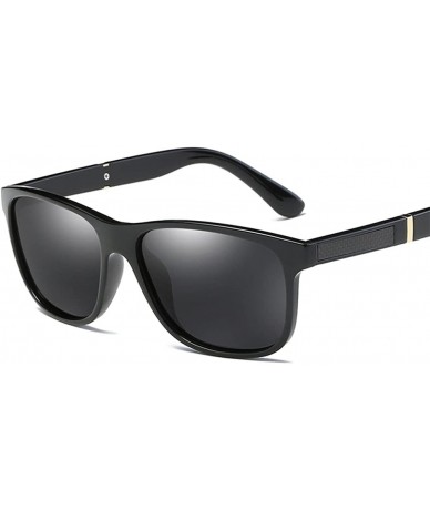 Rectangular Men Polarized Sunglasses Matte Black Male Sun Glasses Rectangle Driving - Black - CX18GWQ09DK $20.41