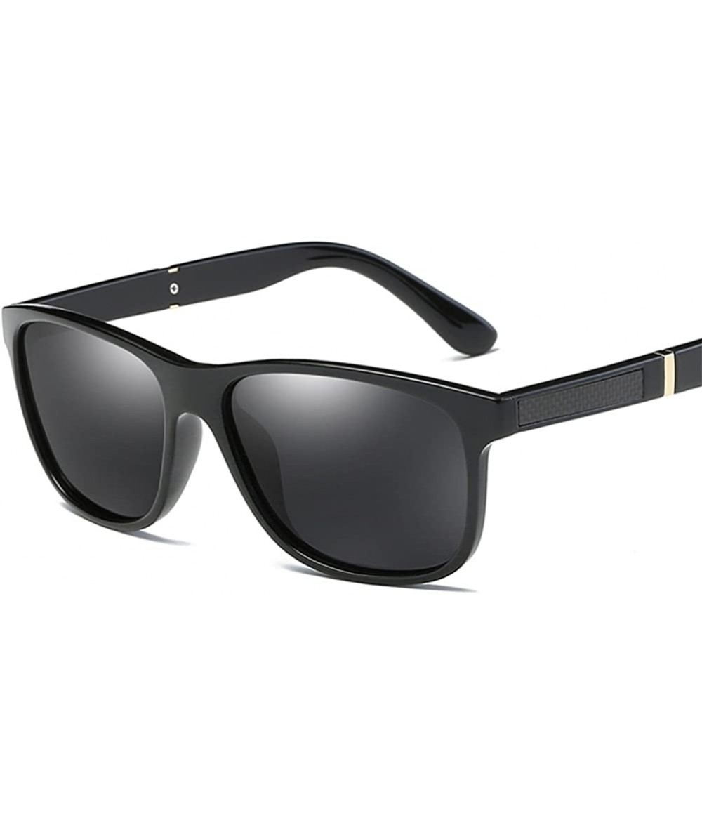 Rectangular Men Polarized Sunglasses Matte Black Male Sun Glasses Rectangle Driving - Black - CX18GWQ09DK $20.41