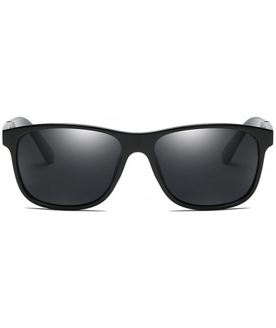 Rectangular Men Polarized Sunglasses Matte Black Male Sun Glasses Rectangle Driving - Black - CX18GWQ09DK $20.41