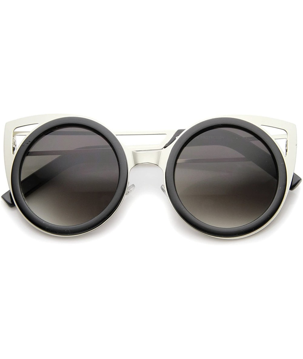 Round Womens Two-Toned Metal Cutout Round Cat Eye Sunglasses 50mm - Shiny Black-silver / Lavender - CI12H0L03LJ $20.21