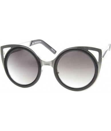 Round Womens Two-Toned Metal Cutout Round Cat Eye Sunglasses 50mm - Shiny Black-silver / Lavender - CI12H0L03LJ $20.21