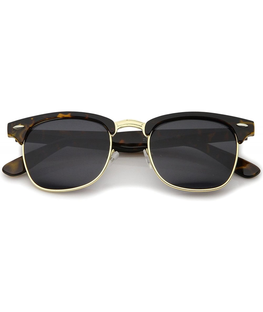 Aviator Premium Half Frame Horn Rimmed Sunglasses with Metal Rivets - Tortoise-gold / Smoke - CF12K5F8OGD $22.34