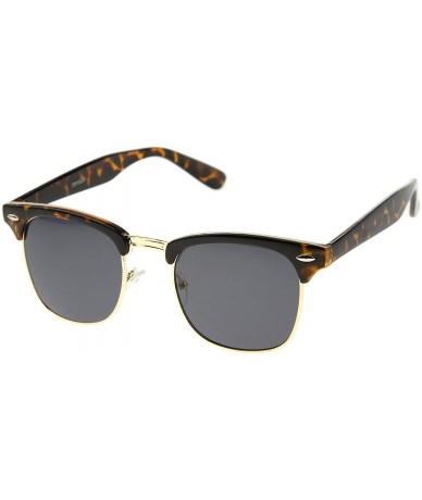 Aviator Premium Half Frame Horn Rimmed Sunglasses with Metal Rivets - Tortoise-gold / Smoke - CF12K5F8OGD $22.34