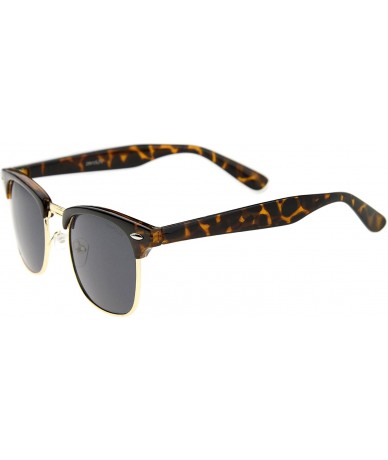 Aviator Premium Half Frame Horn Rimmed Sunglasses with Metal Rivets - Tortoise-gold / Smoke - CF12K5F8OGD $22.34