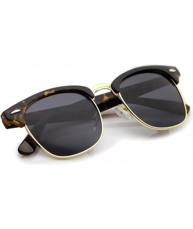 Aviator Premium Half Frame Horn Rimmed Sunglasses with Metal Rivets - Tortoise-gold / Smoke - CF12K5F8OGD $22.34