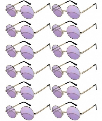 Round 12 Pack Small Round Retro Vintage Circle Style Sunglasses Colored Metal Frame - 43_purple_12_pairs - C718530ZOSR $41.37