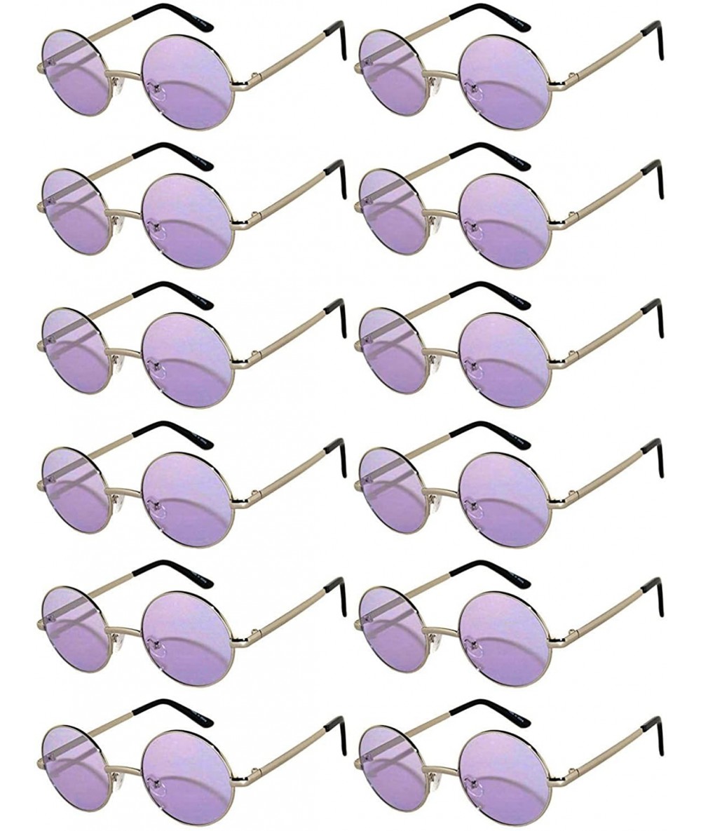 Round 12 Pack Small Round Retro Vintage Circle Style Sunglasses Colored Metal Frame - 43_purple_12_pairs - C718530ZOSR $41.37