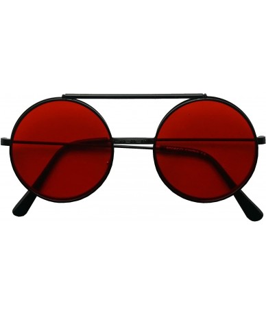 Round Round Circular Django Flip-Up Steampunk Inspired Metal Two in One Sunglasses - Black - Red Lens - C4189U50YL3 $23.84