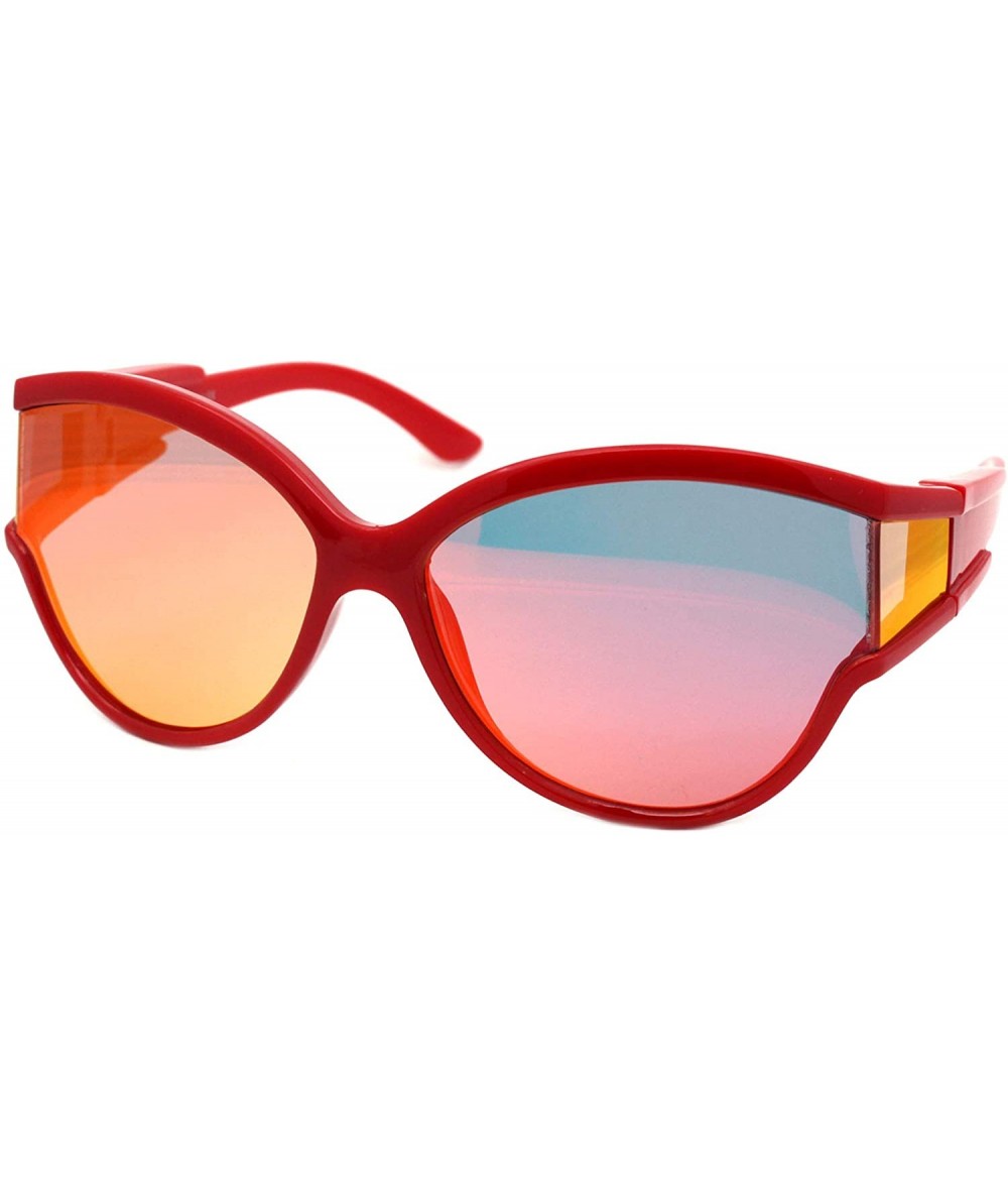 Shield Womens Modern Fashion Sunglasses Shield Round Extended Side Lens UV400 - Red (Orange Red Mirror) - CG18Y4ZCKDH $23.87