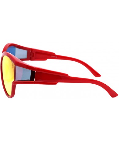 Shield Womens Modern Fashion Sunglasses Shield Round Extended Side Lens UV400 - Red (Orange Red Mirror) - CG18Y4ZCKDH $23.87