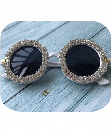 Oval Gorgeous Women Sunglasses Crystal Diamond Handmade Round Eyewear UV400 Mirror Lens Flower Summer Sun Glasses - C7 - C619...