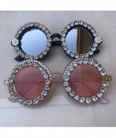 Oval Gorgeous Women Sunglasses Crystal Diamond Handmade Round Eyewear UV400 Mirror Lens Flower Summer Sun Glasses - C7 - C619...