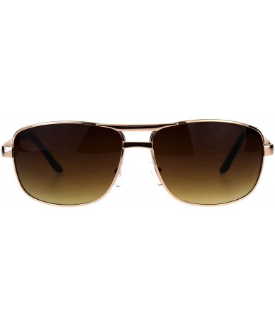 Rectangular Mens Metal Rim Narrow Rectangular Pilots Luxury Designer Sunglasses - Gold Brown - CZ18CMON26Q $17.95