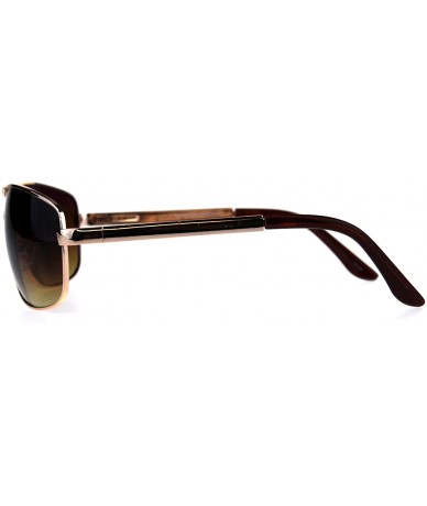 Rectangular Mens Metal Rim Narrow Rectangular Pilots Luxury Designer Sunglasses - Gold Brown - CZ18CMON26Q $17.95