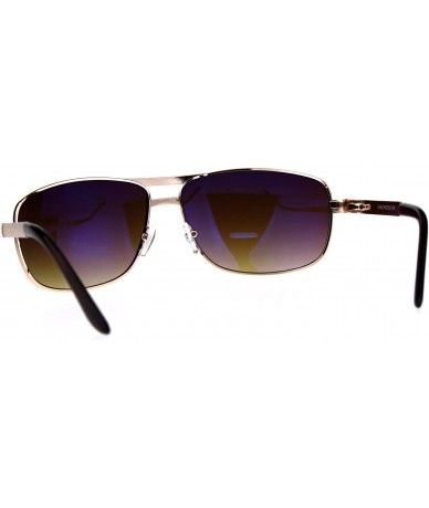 Rectangular Mens Metal Rim Narrow Rectangular Pilots Luxury Designer Sunglasses - Gold Brown - CZ18CMON26Q $17.95