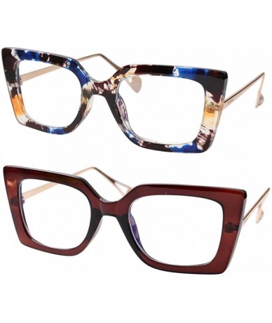 Oversized Anti-Blue Block Light Pearl Inlay Arm Cat Eye Reading Glasses - Anti Blue - 2 Pairs-tea + Floral - CP195SR9207 $39.09