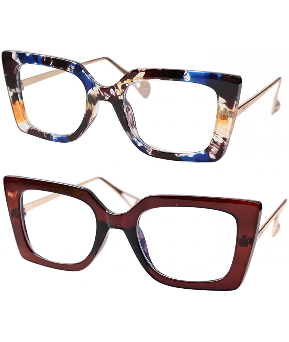 Oversized Anti-Blue Block Light Pearl Inlay Arm Cat Eye Reading Glasses - Anti Blue - 2 Pairs-tea + Floral - CP195SR9207 $39.09