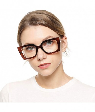 Oversized Anti-Blue Block Light Pearl Inlay Arm Cat Eye Reading Glasses - Anti Blue - 2 Pairs-tea + Floral - CP195SR9207 $39.09