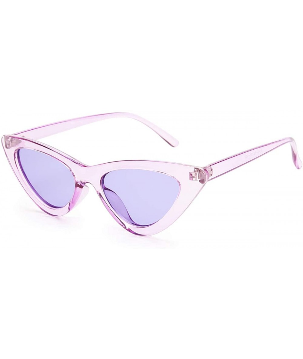 Cat Eye Retro Vintage Narrow Cat Eye Sunglasses for Women Clout Goggles Plastic Frame - A-clear Purple - CX18C8H62MZ $18.70