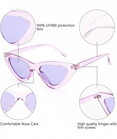 Cat Eye Retro Vintage Narrow Cat Eye Sunglasses for Women Clout Goggles Plastic Frame - A-clear Purple - CX18C8H62MZ $18.70